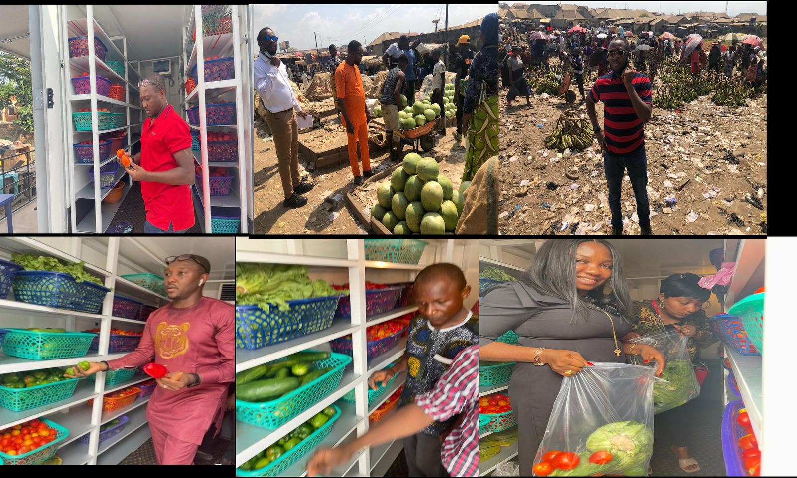 Collage of the cold room and vegetable markets during the field survey